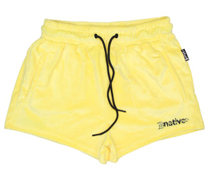 velour shorties in banana