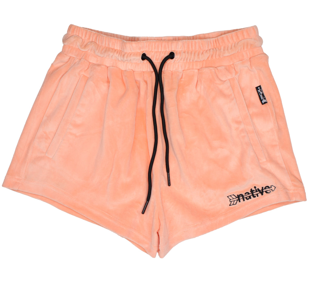 velour shorties in peach