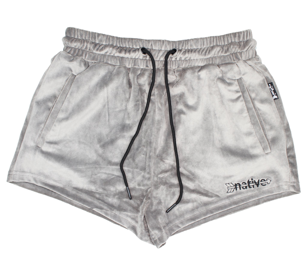 velour shorties in silver