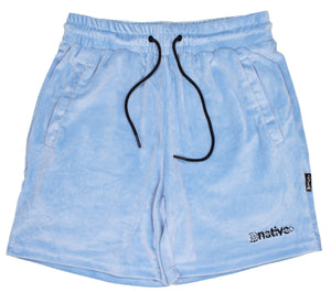 velour shorts in baby blue