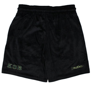 velour shorts in black/lime with kilroys sports bar