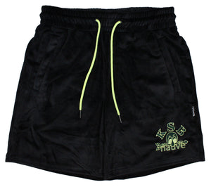 velour shorts in black/lime with kilroys sports bar