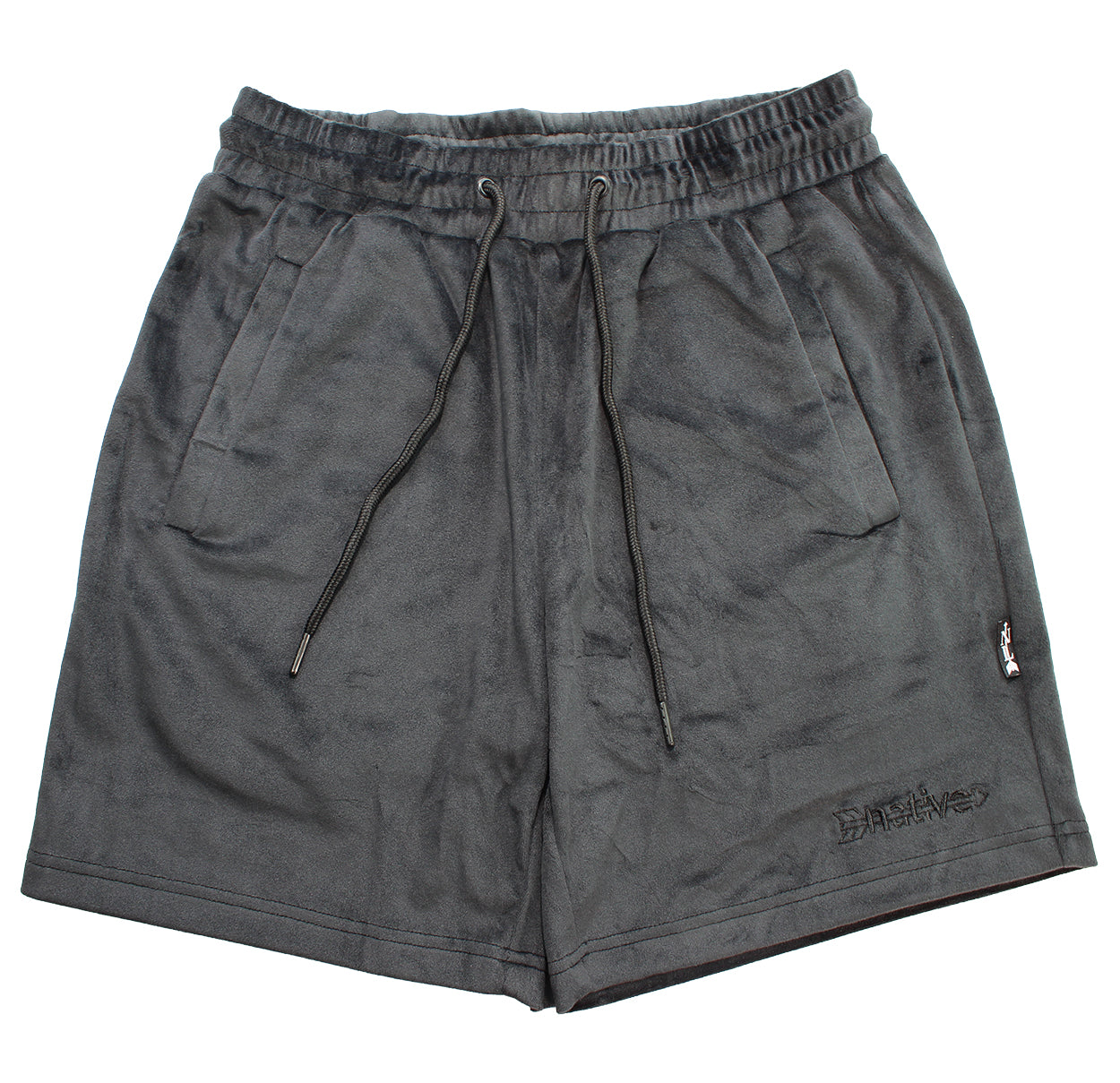 velour shorts in charcoal