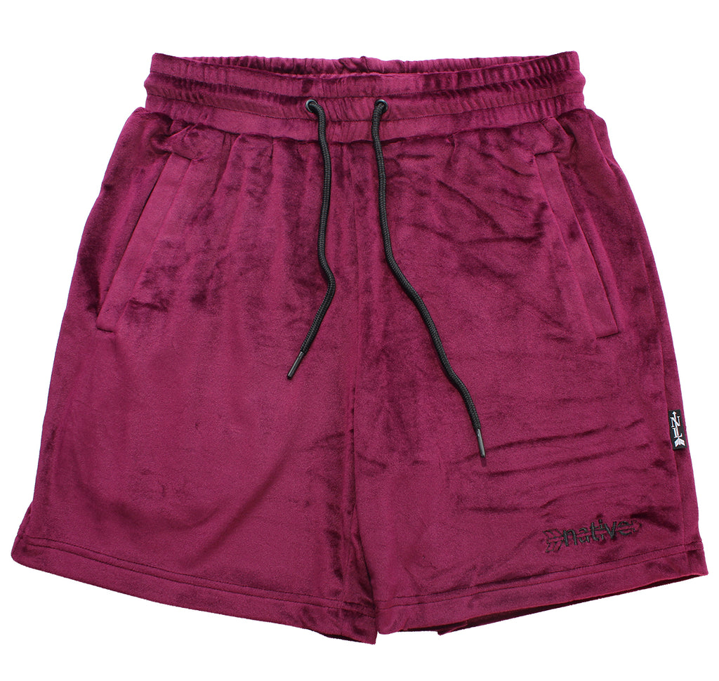 velour shorts in cranberry