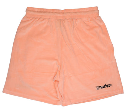 velour shorts in peach