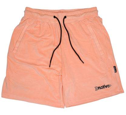 velour shorts in peach