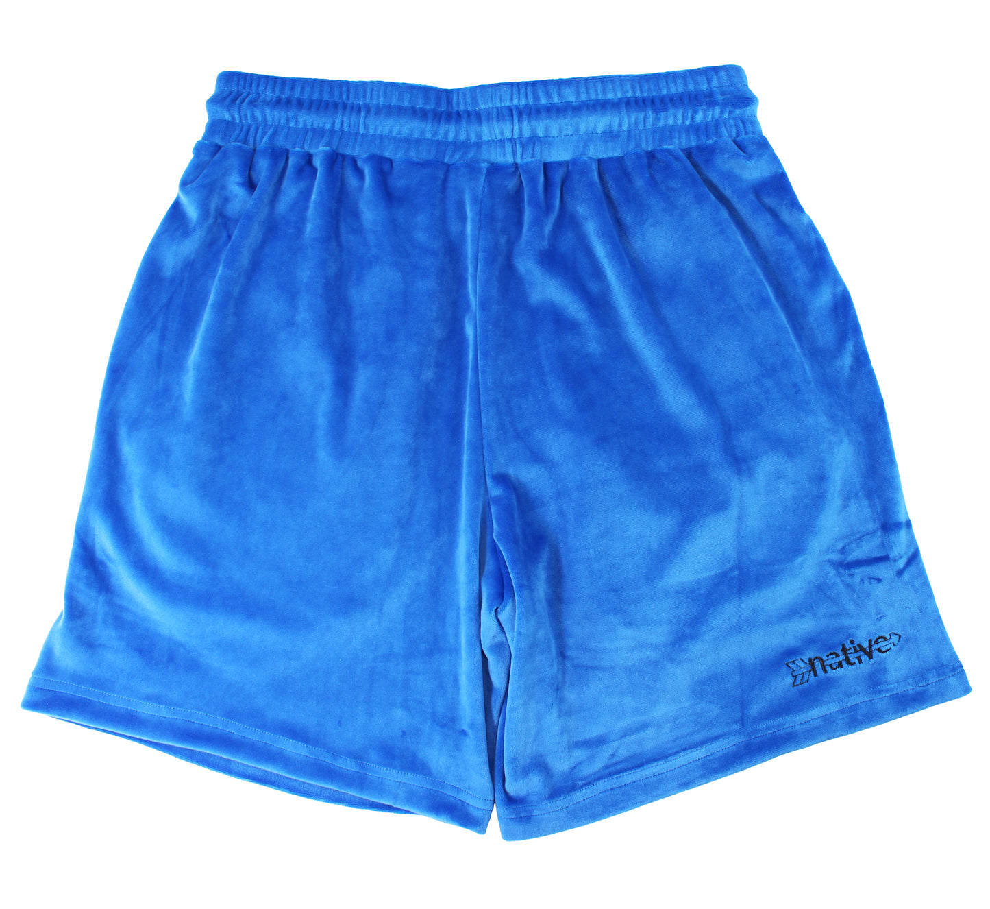 velour shorts in cobalt