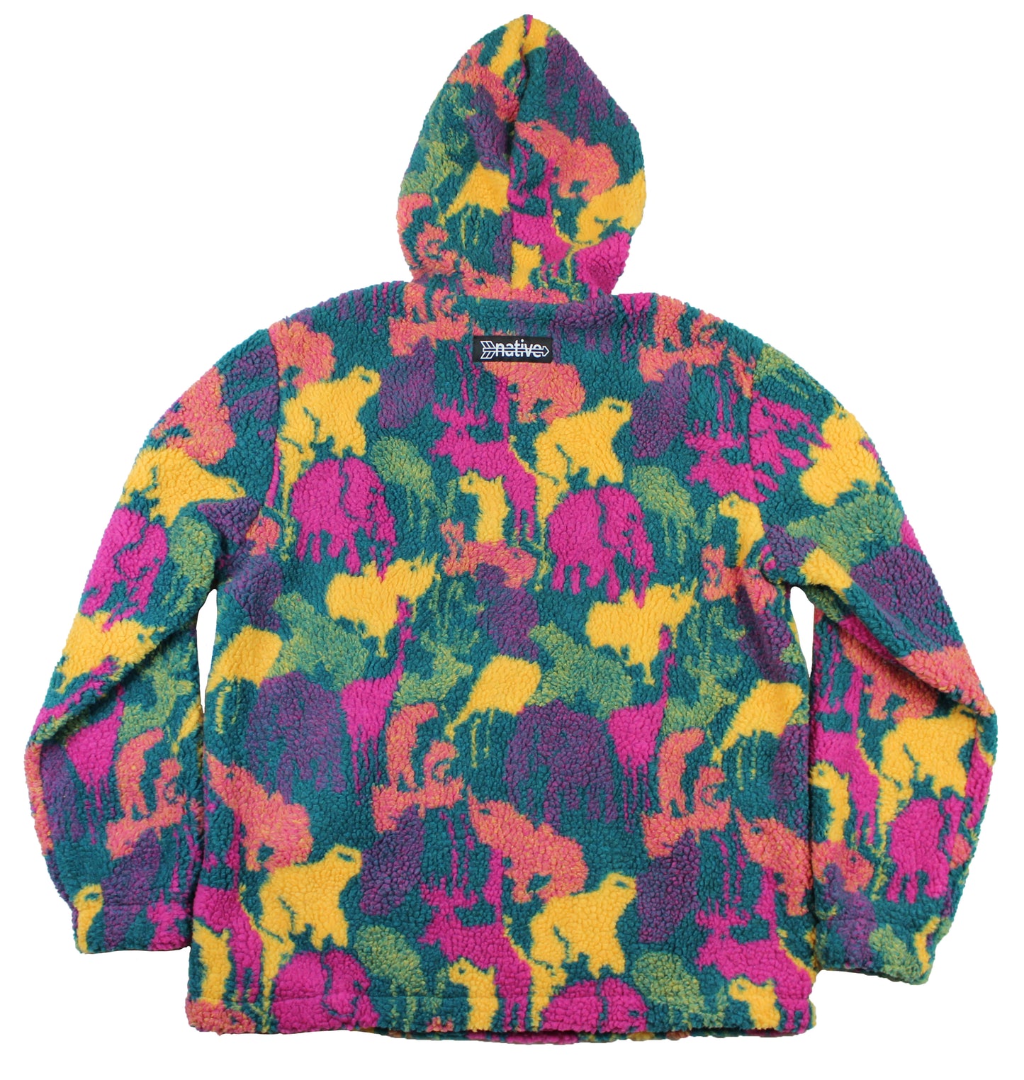 animal camo sherpa pullover hoodie in teal