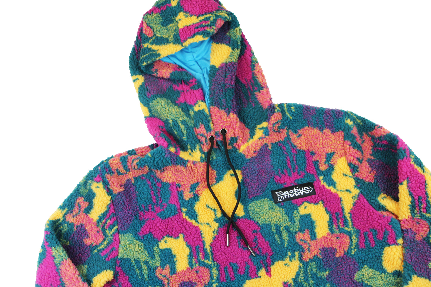 animal camo sherpa pullover hoodie in teal