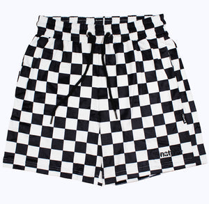 checkered velour shorts in black/white