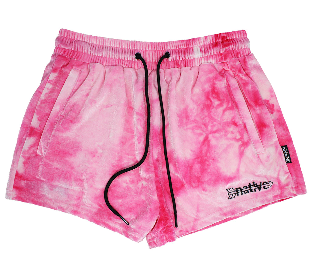 tie dye velvet shorties in hot pink
