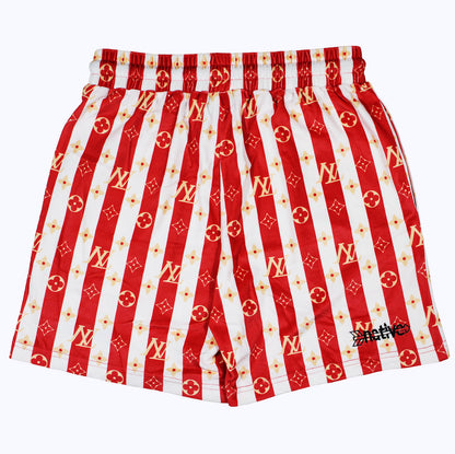 striped nl velour shorts in red/white