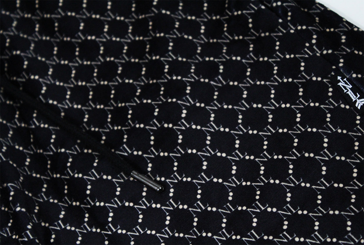 chain linked nl velour shorts in black/cream