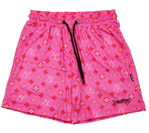 nl velour shorts in pink/red