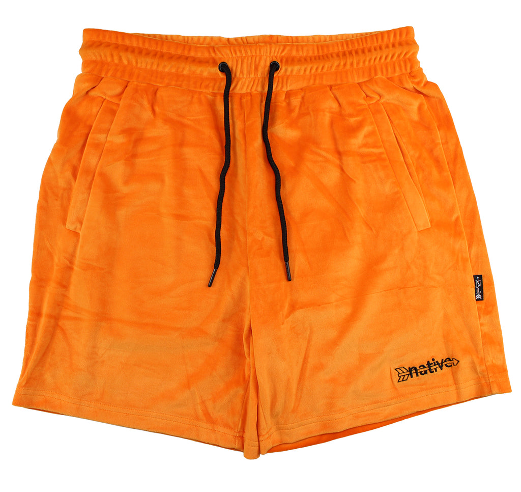 velour shorts in tangerine