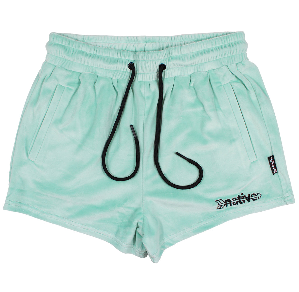 velour shorties in aqua