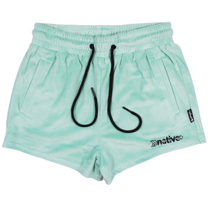 velour shorties in aqua
