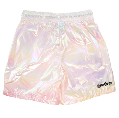 iridescent shorts in pearl