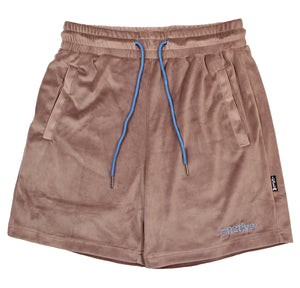 velour shorts in cocoa butter/sky blue