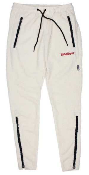 sherpa soccer sweats in cream/crimson