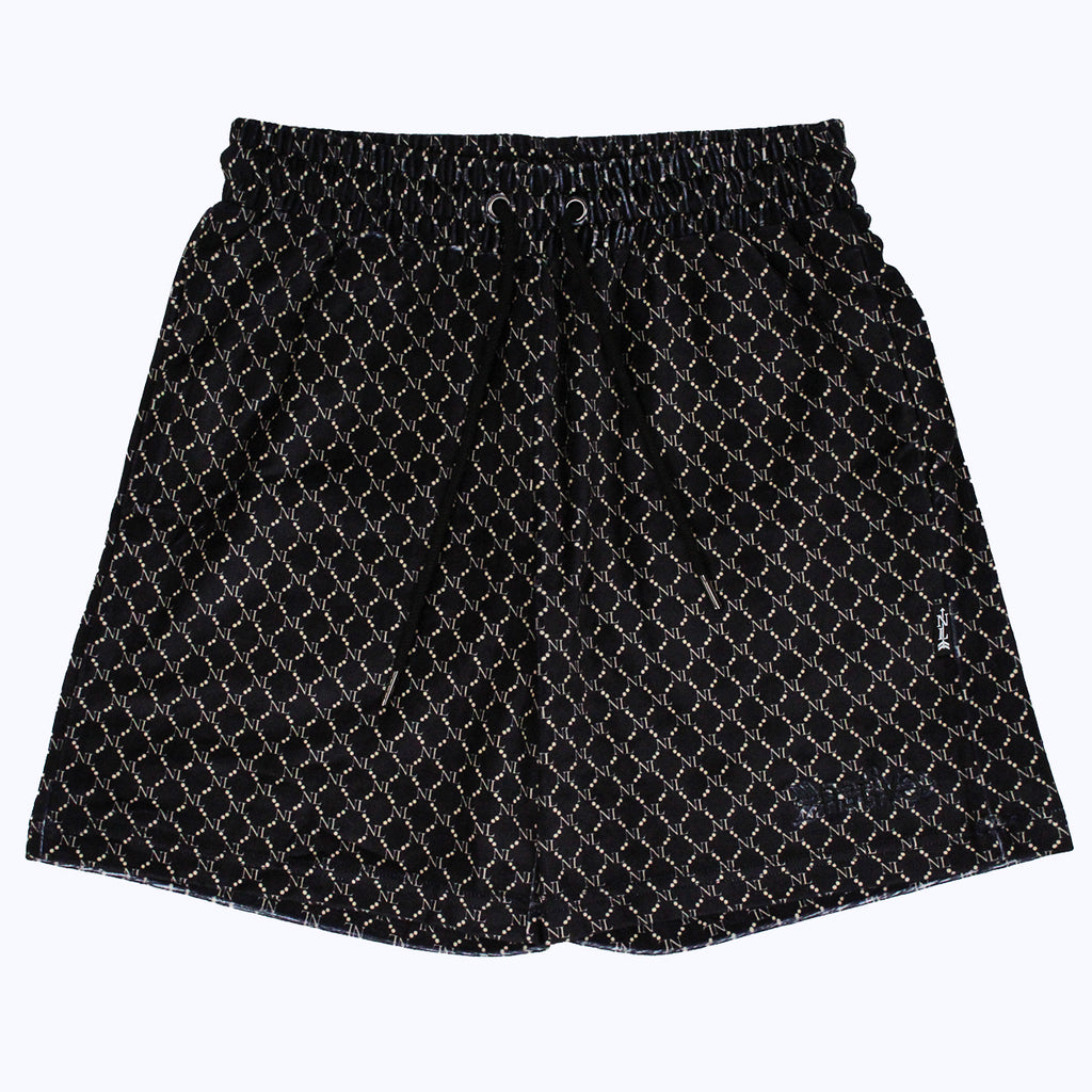 chain linked nl velour shorts in black/cream