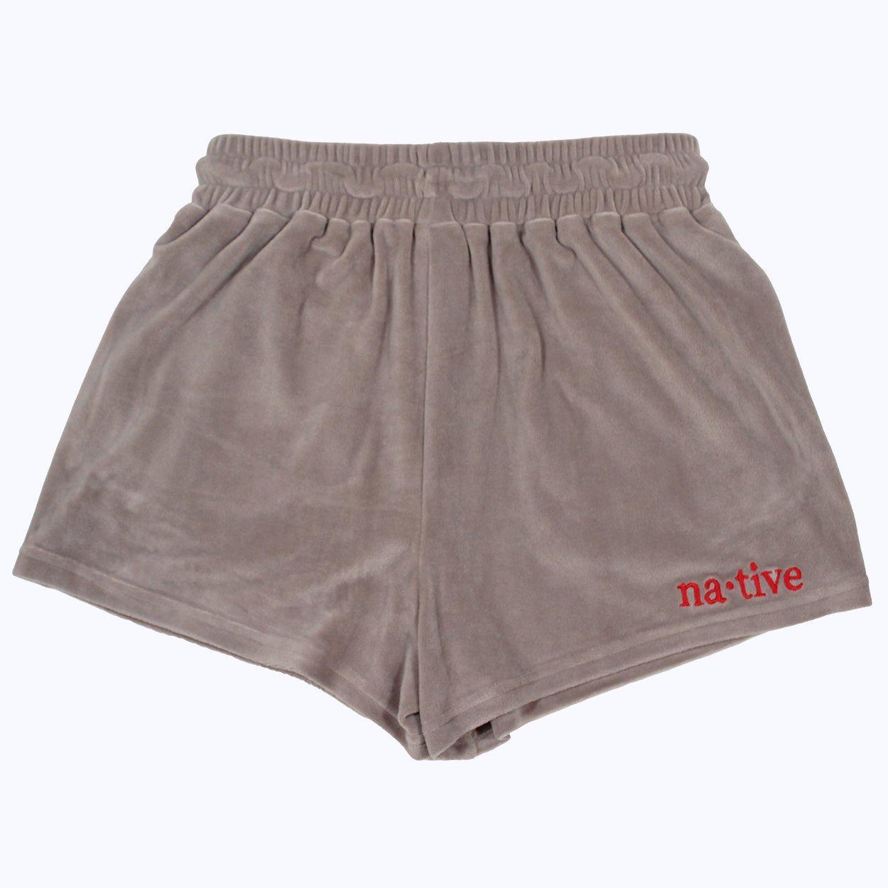 velour shorties in gray/red