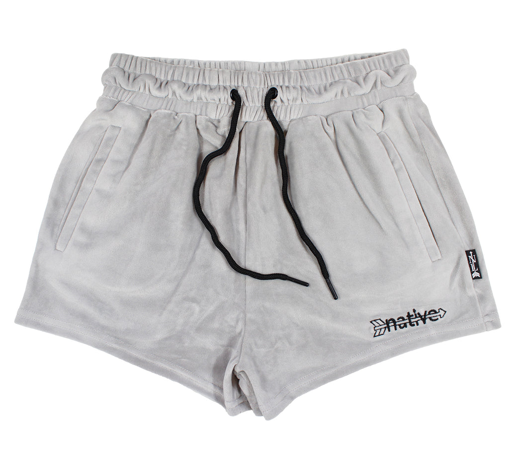 velour shorties in light gray