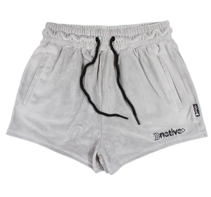 velour shorties in light gray