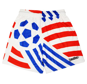 world cup 94 velour shorts in white/blue/red