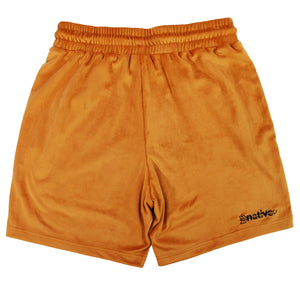 velour shorts in caramel