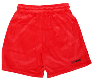 velour shorts in cherry