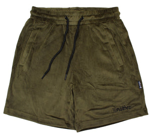 velour shorts in army green