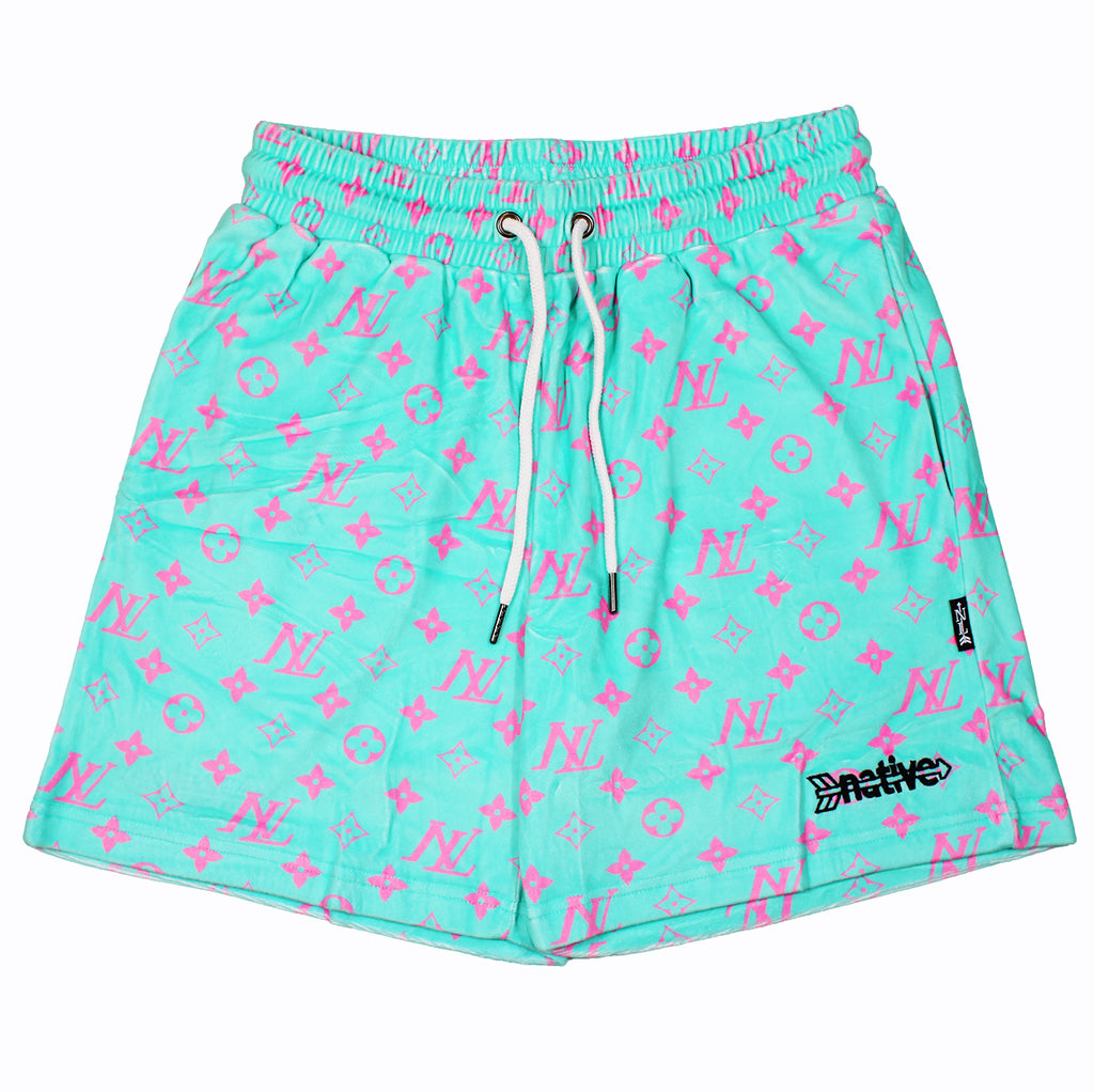 nl velour shorts in south beach (aqua)