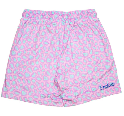 leopard velour shorts in bubblegum/lavender/ice blue