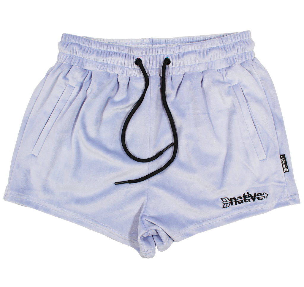 velour shorties in sky blue