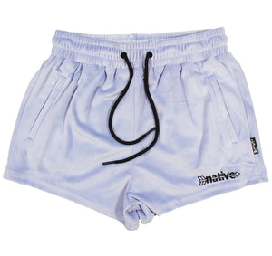 velour shorties in sky blue