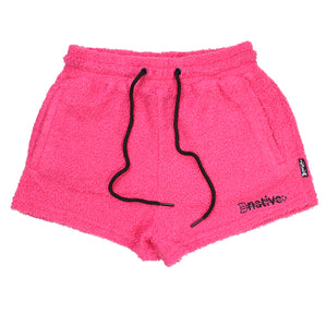 sherpa shorties in hot pink