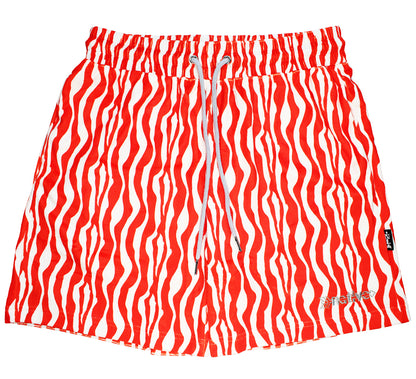 zebra velour shorts in cream/crimson
