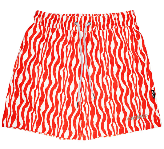 zebra velour shorts in cream/crimson