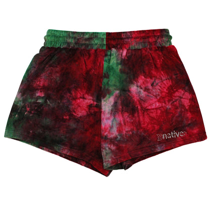 tie dye velour shorties in raspberry/watermelon
