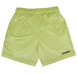 velour shorts in chartreuse