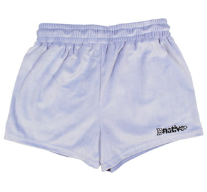velour shorties in sky blue