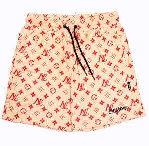 nl velour shorts in cream/crimson