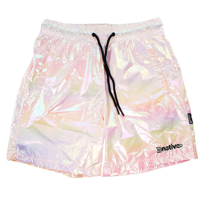 iridescent shorts in pearl