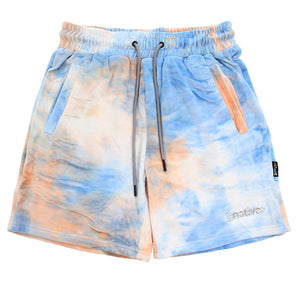 tie dye velour shorts in hurricane