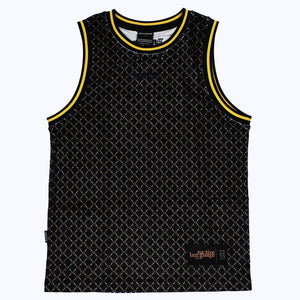 langucci velour basketball jersey in black/cream