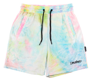 tie dye velvet shorts in rainbow