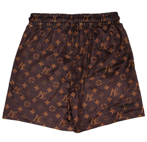 nl velour shorts in brown/gold