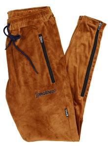 velour soccer sweats in camel/navy