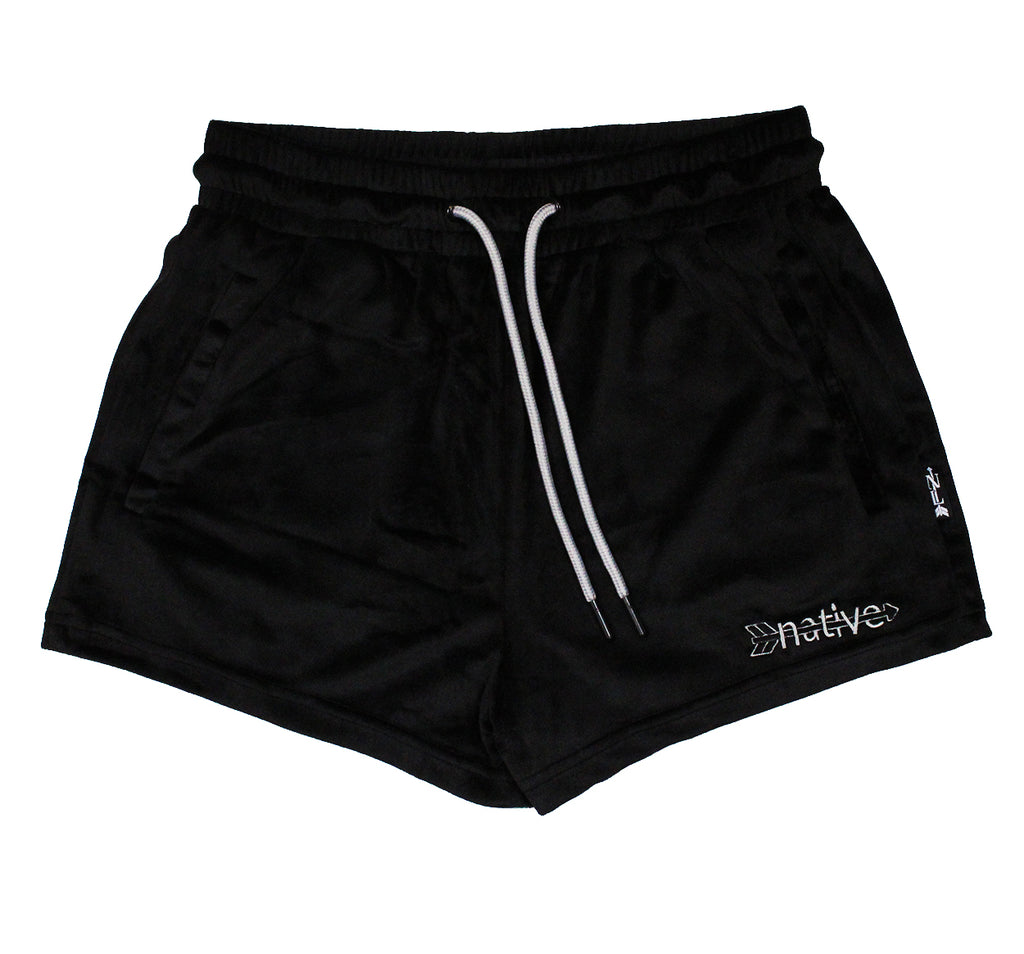 velour shorties in black/silver